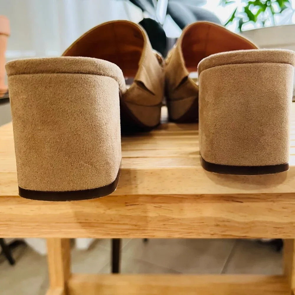 Suede Platform Slides with Gold Chain